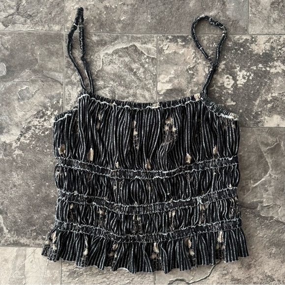 Free People Cami Tank Top Ruffle Floral Cotton Size M - Picture 3 of 5